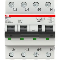ABB DS203NCB16A100 FI/LS-Schalter Icn = 6.000 A nach IEC/EN 61009-1, Icu = 10 kA IEC/EN 60947-2 2CSR256140R2165