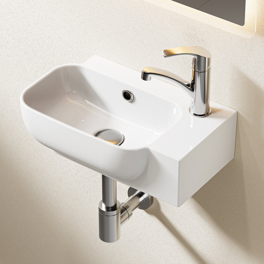 HOROW Basin 40mm L x 25mm W White Ceramic Rectangular Sink with Overflow white 25mm W