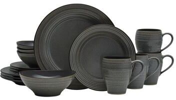 Mikasa Swirl Speckle Graphite 16-Piece Dinnerware Set, Service for 4