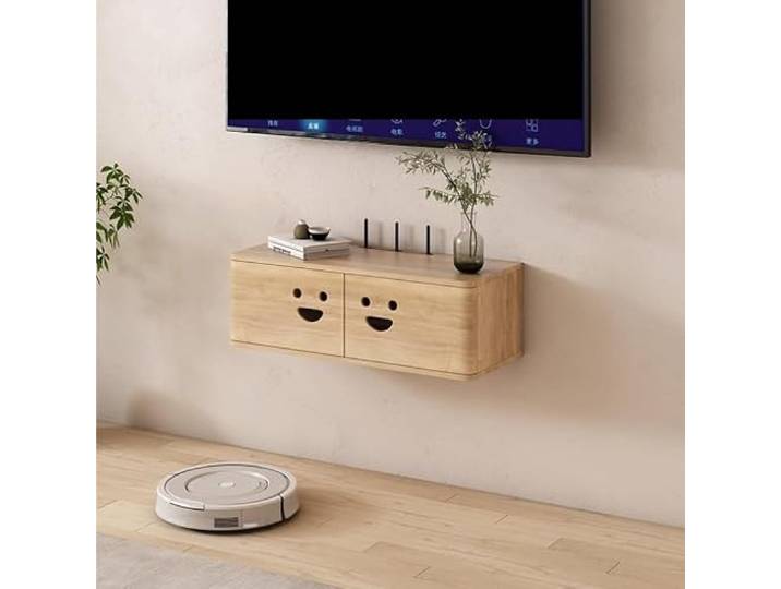 Wandmontierte Medienkonsole mit schwebendem TV-Ständer aus Massivholz Hängendes TV-Regal-Entertainment-Center for das Heimbüro hängend