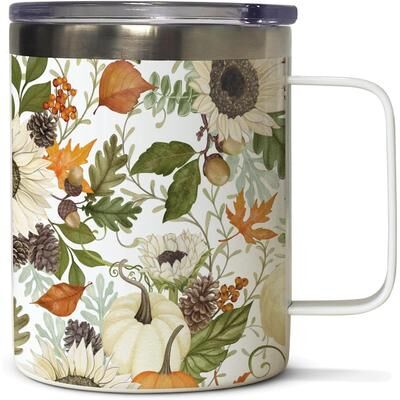 HighlandHome Farmhouse Fall Stainless Steel Mug with Lid 12 oz. Manufactured in the USA