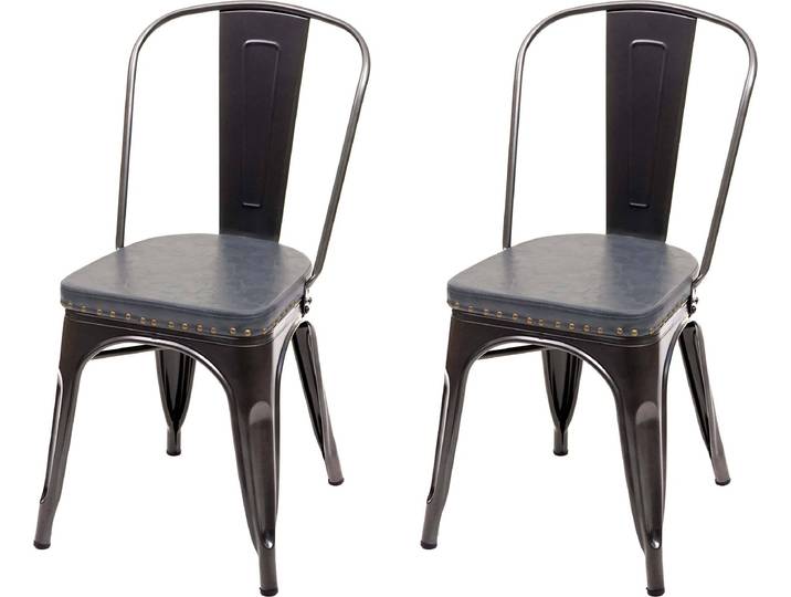 2er-Set Esszimmerstuhl HWC-H10e, Küchenstuhl Stuhl Chesterfield Metall Kunstleder Industrial Gastronomie schwarz-grau
