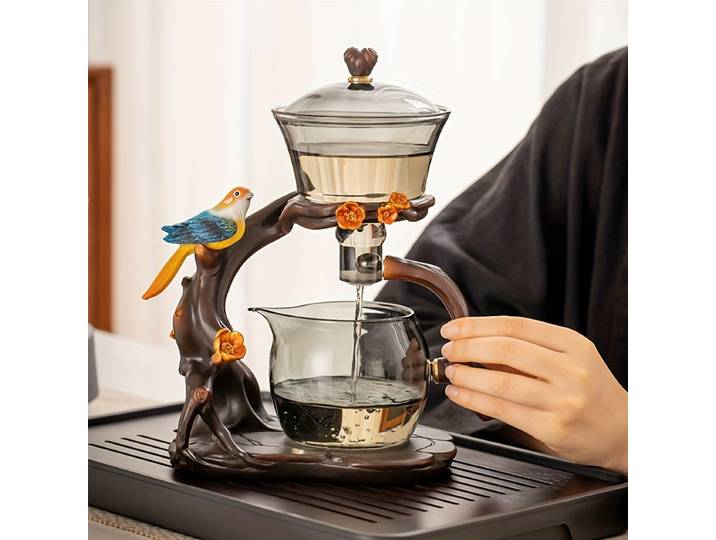 1 ensemble de pie, service à thé Kung Fu paresseux, service à thé en verre, service de théière en verre goutte à goutte semi-automatique, plateau à thé, boîte à thé