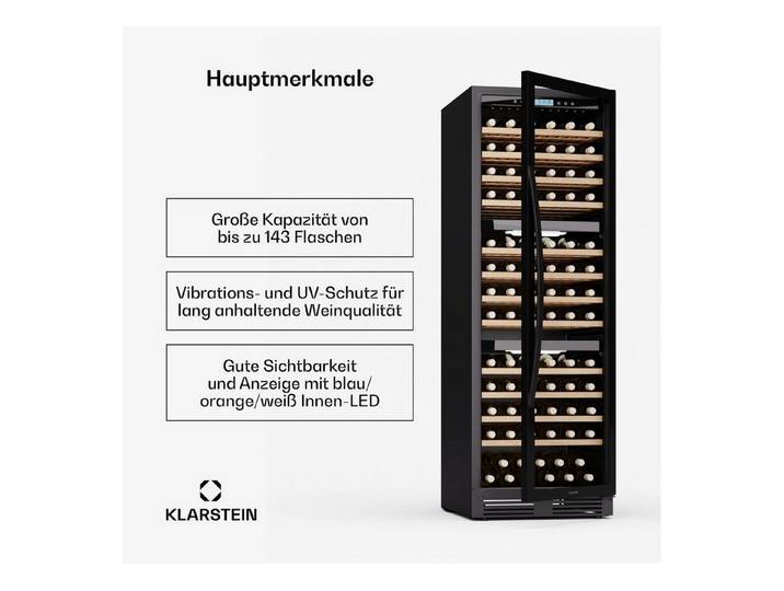 Klarstein Weinkühlschrank Vinovilla Trio 143, für 143 Standardflaschen á 0,75l,Wein Flaschenkühlschrank Weintemperierschrank Weinschrank Kühlschrank