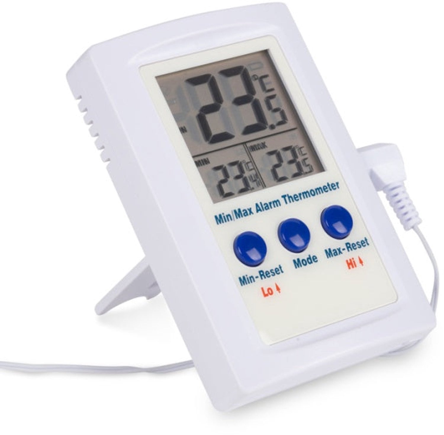 Max./min.-thermometer met programmeerbaar alarm