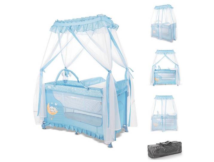 LORELLI Baby-Reisebett Magic Sleep 2 Ebenen, Wickelauflage, Mobile, Baldachin, Räder, Tragetasche, Polyester