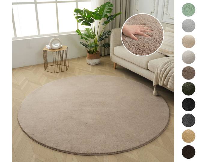 Teppich GOODPRODUCT Cali , beige (taupe), H:16mm Ø:120cm, Kunstfaser, Microfaser, Teppiche, Teppich, Uni-Farben, kuschelig, & weich, waschbar, Wohnzimmer, Schlafzimmer