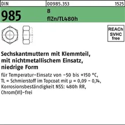 Sechskantmutter DIN 985 Klemmteil M14 8 flZn/nc/TL/x/480h/C 100 Stück