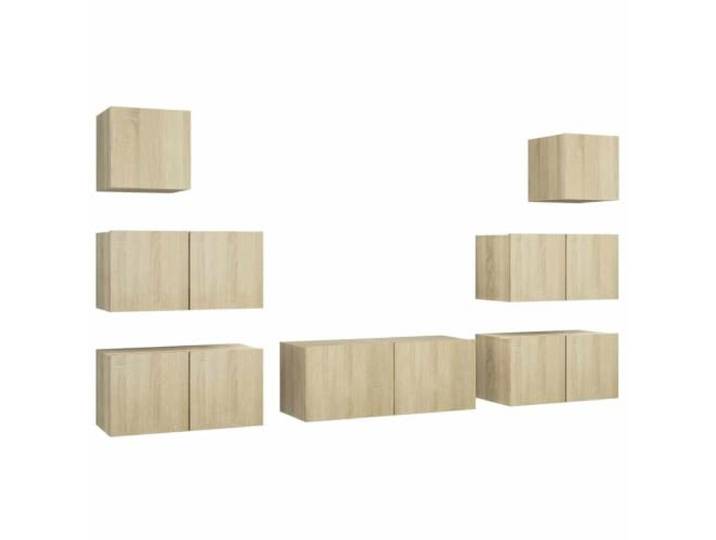 Makastle 7-TLG. TV-Schrank-Set Sonoma-Eiche Holzwerkstoff