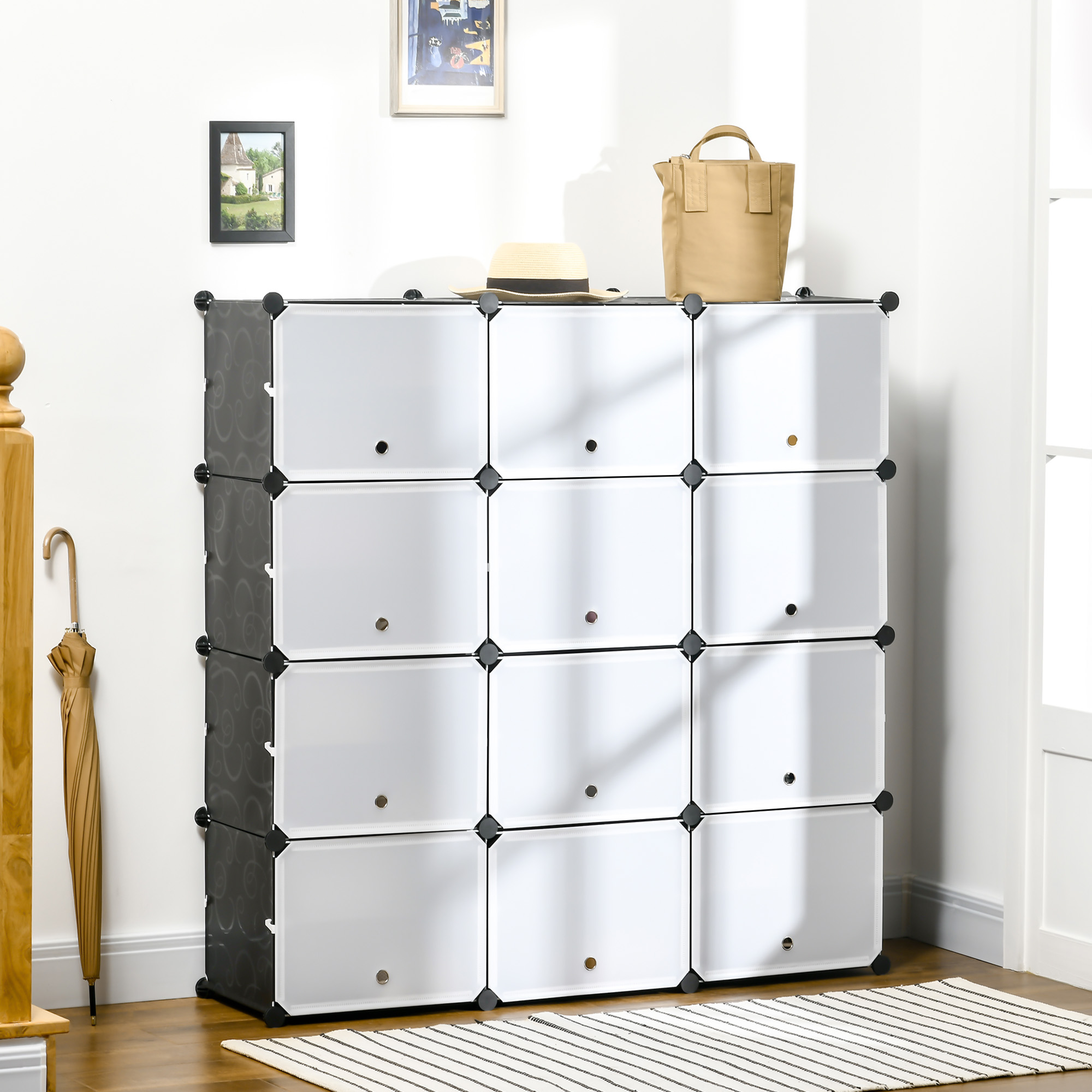 Homcom Mobile da utilità Mobile per scarpe componibile 12 scomparti con porte e mensole - dim. 125L x 32l x 125H cm - nero