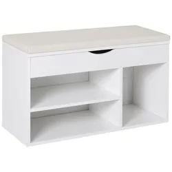 HOMCOM Schuhbank, platzsparender Schuhorganizer für den Eingangsbereich mit aufklappbarem gepolstertem Sitz, 80 x 30 x 47 cm, Weiß
