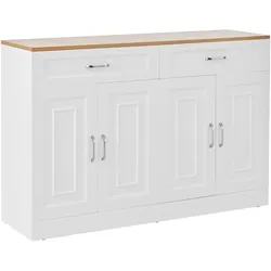 SIDEBOARD mit Regalen und Rebounder 4 Türen, 2 Schubladen, verstellbare Einlegeböden Natürliche Holzmaserung und Weiß