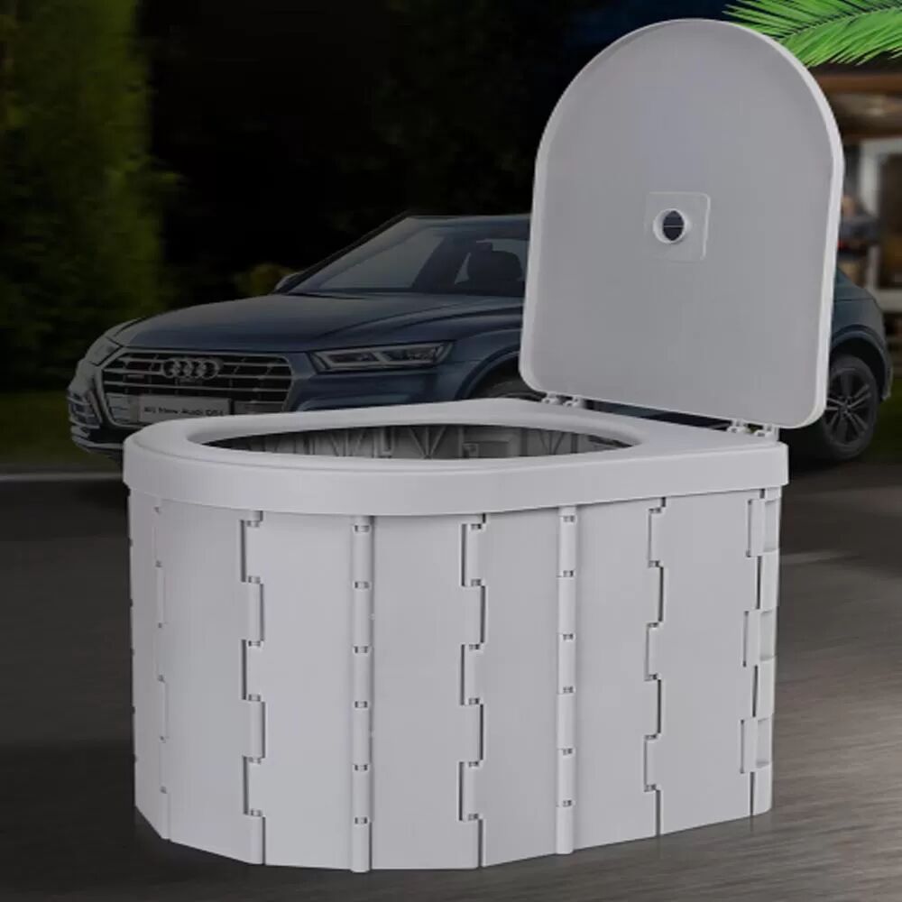 INF All-in-One faltbare tragbare Toilette mit Deckel — geruchsichere kompakte ABS-Toilette für Reise und Auto Grau