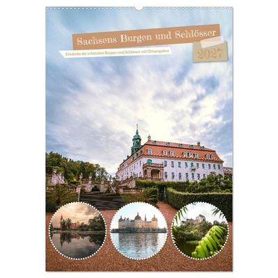 Sachsens Burgen und Schlösser mit Ortsangaben (Wandkalender 2027 DIN A2 hoch), CALVENDO Monatskalender
