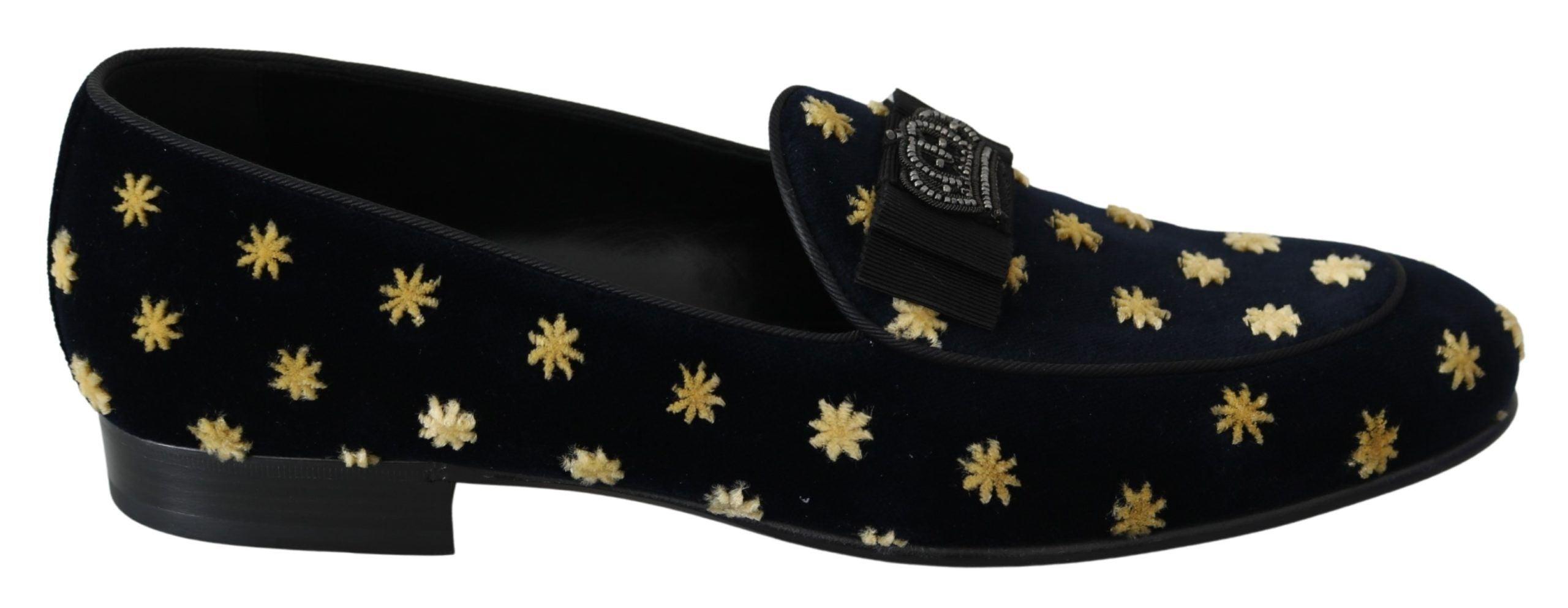 Dolce & Gabbana Blaue Samtkrone Hausschuhe Loafers Schuhe