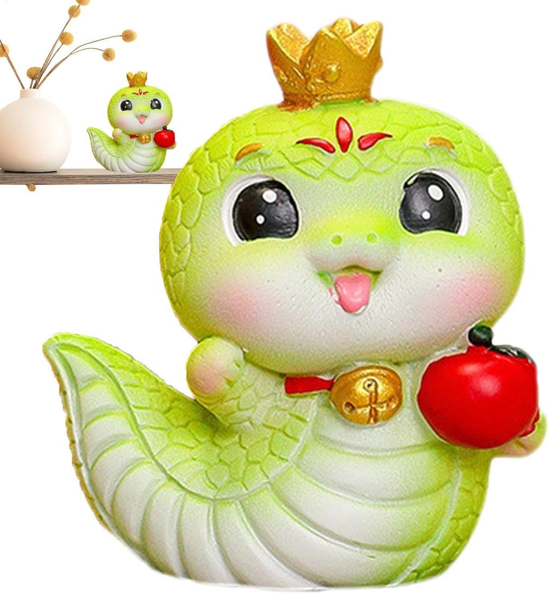 Decoratief Hars Slangenbeeld Mini Figuur - Vrolijk en Kleurrijk Ornament voor op Tafel