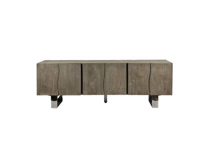 Wohnling Lowboard WL7.027 TV Schrank 160 cm Smoked Grey Holz Massiv Fernsehkommode Grau (drei Türen, 160 cm, Akazie Massivholz Smoked Grey), TV-Schrank Modern Fernsehtisch, TV-Kommode Hoch