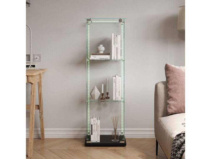 Vitrine en Verre avec Led Meuble Vitrine en Verre Armoire Vitrine Salon Vitrine Meuble 3 éTages 1 Portes Noir