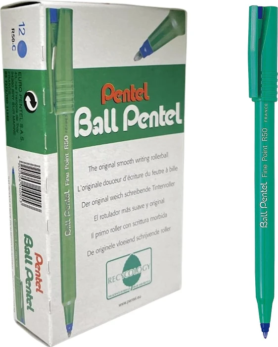 Pentel Ball R50 Tintenroller grün 0,4 mm, Schreibfarbe: blau, 12 St.
