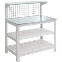 Mendler Pflanztisch HWC-N55, Gärtnertisch Blumentisch Pflanzregal, Holz FSC®-zertifiziert verzinkte Platte, 117x102x56cm ~ weiß