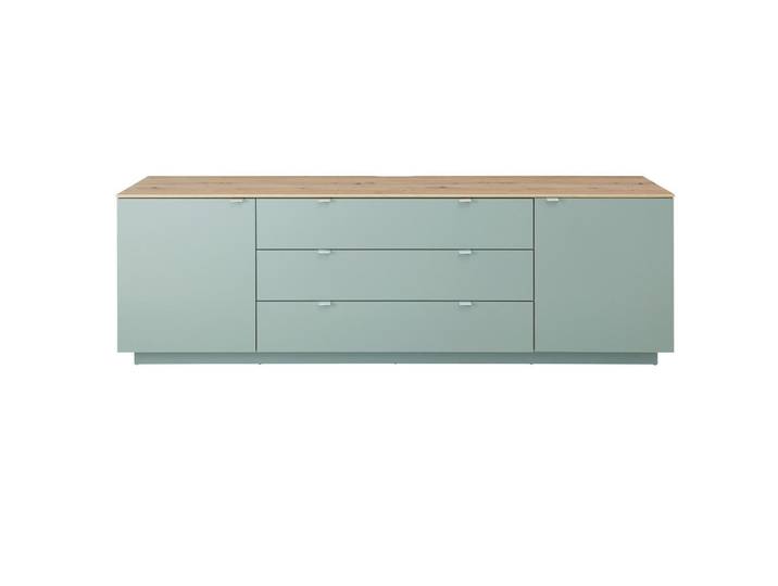 Hom`in Sideboard Lahore, Mintgrün, Eiche Artisan, 3 Fächer, 3 Schublade(n) Schubladen, 240x77x44 cm, Wohnzimmer, Kommoden & Sideboards, Sideboards