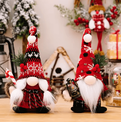 Inspire Picks Festive Christmas Faceless Gnome Doll Knitted Red Dwarf Holiday Decor 2pcs
