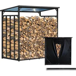 QUICK STAR Kaminholzregal Basic 185x100x185 cm mit Wetterschutz Schwarz