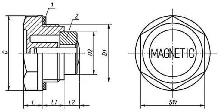 KIPP Verschlussschraube ohne Entlüftung mit Magnet D42 G1 SW35 Thermoplast schwarz (K0452.42100)