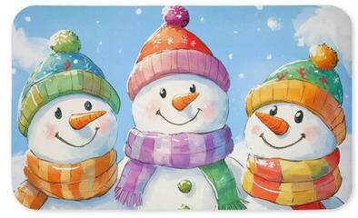 "Stupell Happy Snowmen Trio Printed Anti-Fatigue Floor Mat, design by Petal Prints Design, 30""x18"""