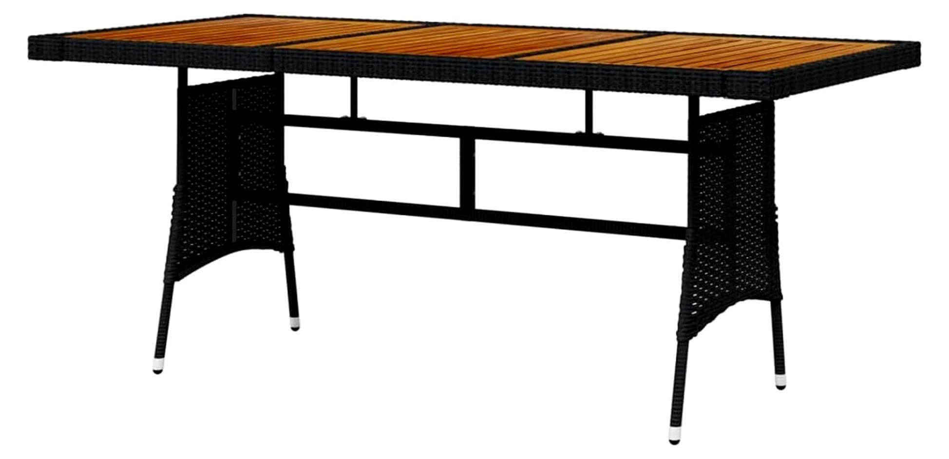 Gartentisch Outdoor Möbel Garten Tisch Balkontisch Wetterfest Terrassentisch Schwarz 160x70x72cm Poly Rattan & Massivholz Akazie