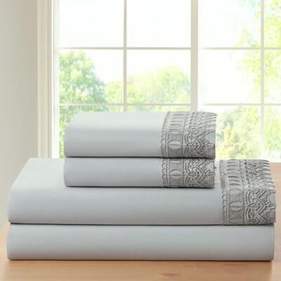Trade Linker International Crochet Lace Sheet Set, Twin, Silver