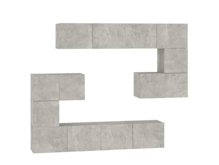 Roanoer TV Lowboard Hängeschrank 8er Set Betongrau Holzwerkstoff Modulares 8-teiliges Schwebeboard System für Wohnzimmer & Jugendzimmer schafft Bodenfreiheit und geordneten Stauraum.