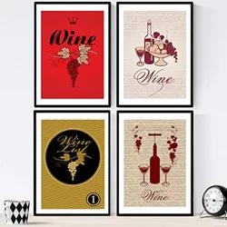 POSTER Set mit 4 Wein und Weinkeller 1 Jahrgang A4 Schwarzer Rahmen