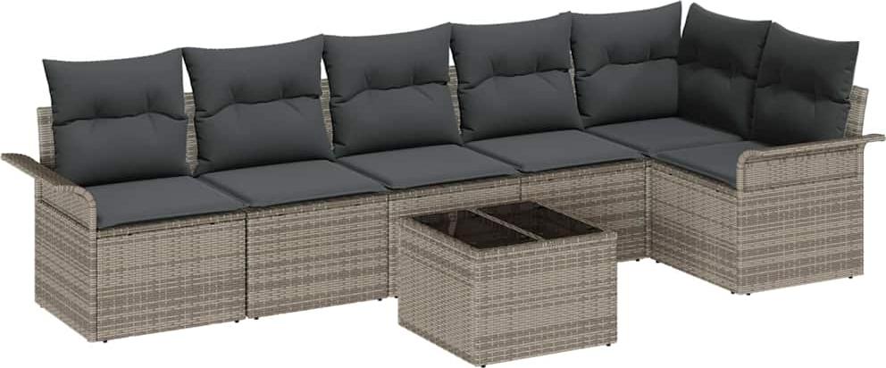 Modulares Garten-Sofa-Set, 7-teilig, Grau, Poly-Rattan & pulverbeschichteter Stahl, UV-beständig, mit Stauraum, 735 kg Belastbarkeit