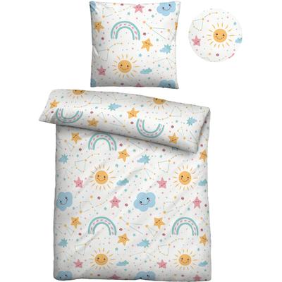Kinderbettwäsche BIBERNA "Lian", beige (natur), B/L: 135cm x 200cm, 1 Stk., 1 Stk., Linon, B/L: 80cm x 80cm, 2 Stk., Linon, Obermaterial: 100% Baumwolle, Bettwäsche, hautfreundlich, kühlend, mit Reißverschluss, ganzjährig einsetzbar