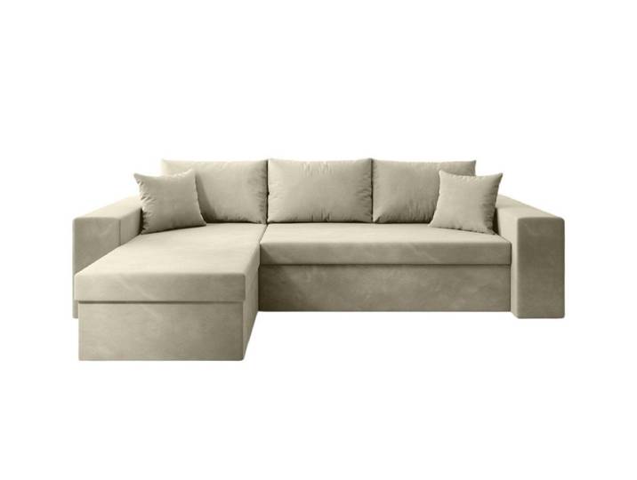 Designer Sofa Denver mit Schlaf- und Klappfunktion, Samt, modern, minimalistisch, 6 Farben, Beige