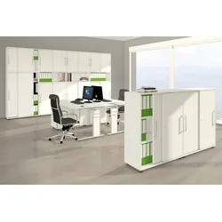 Büro komplett Dommo Schreibtische und Schiebetürenschränke