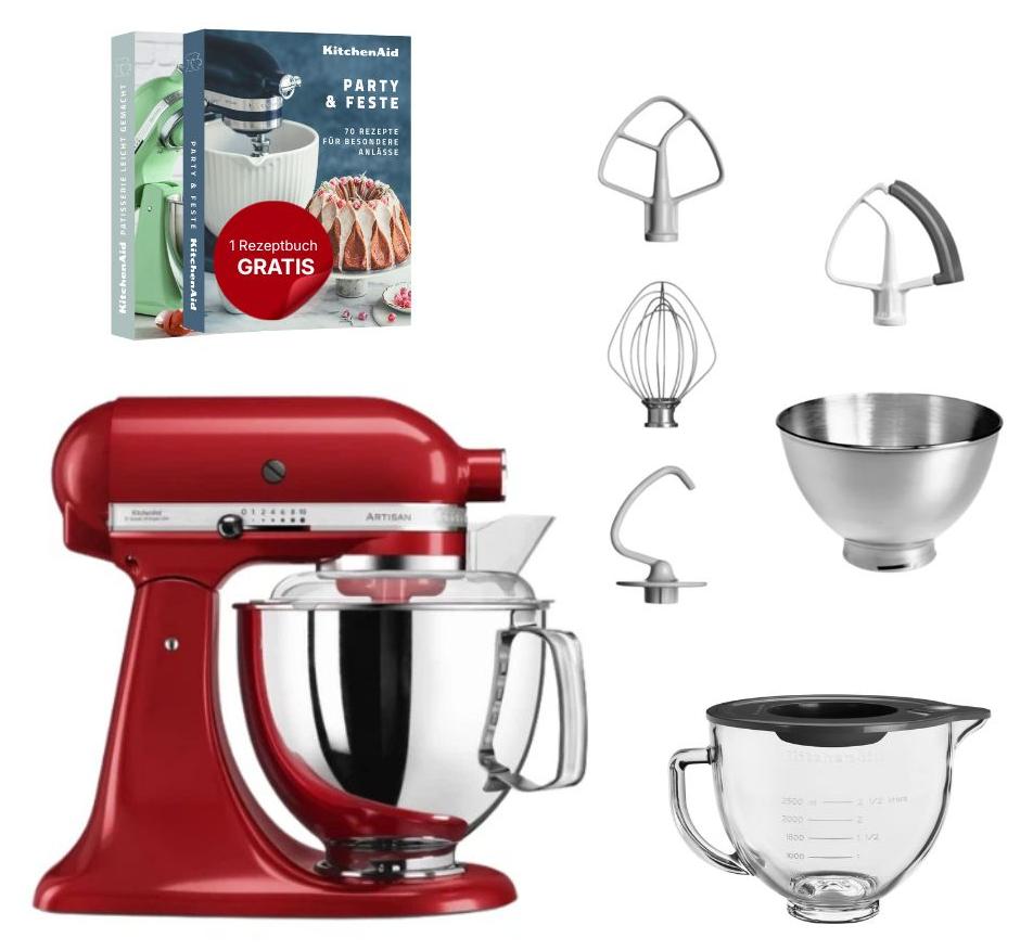KitchenAid 4,8 L 5KSM175 Artisan Küchenmaschine Glasset mit Glasschüssel Empire Rot