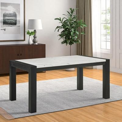 ZWYO HOSIMU "66"" Modern Rectangular Dining Table, Faux Marble Top Kitchen Table with Charcoal Wood Legs for 6"
