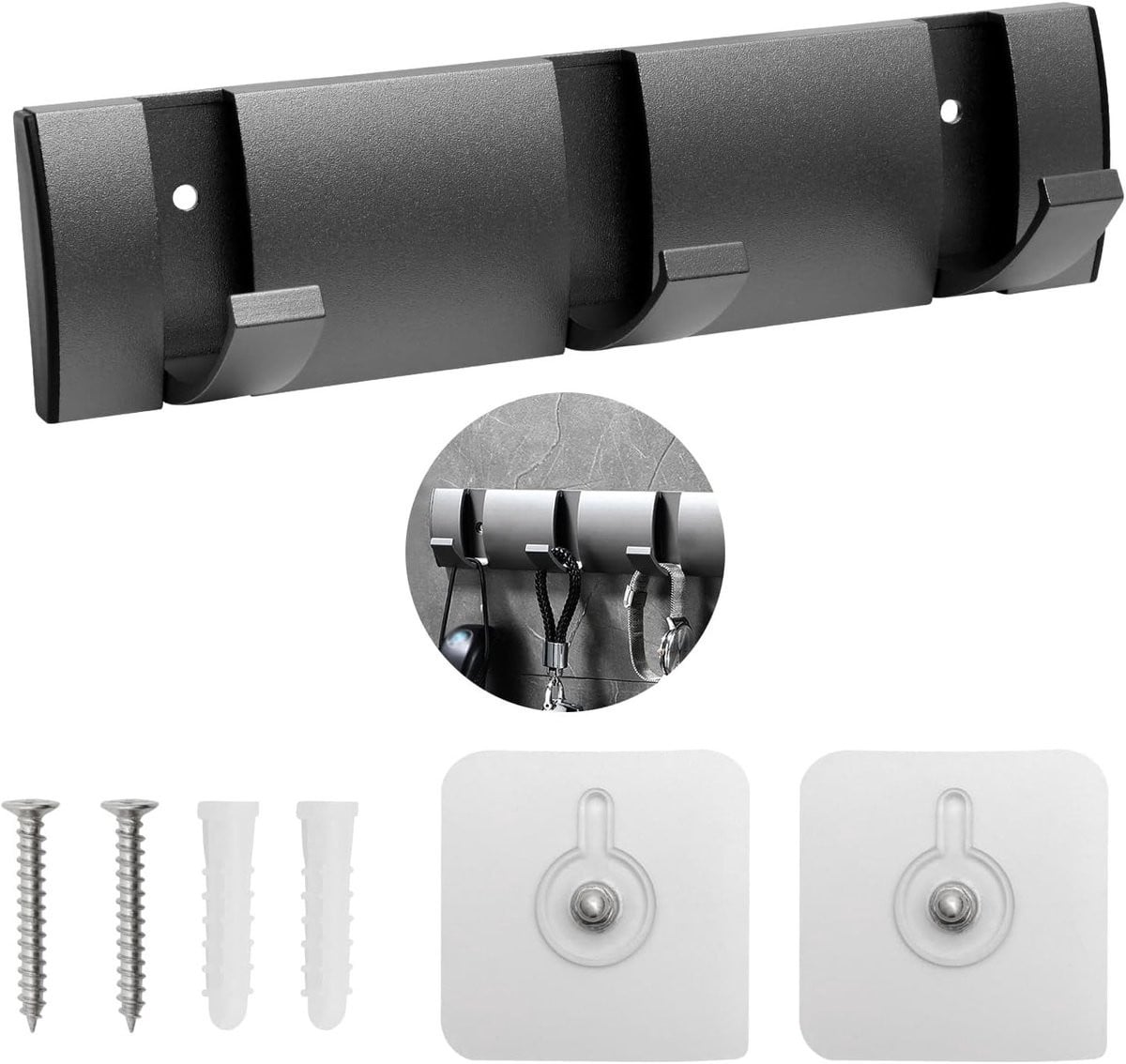 Wandgemonteerde zwevende kapstok met 3 inklapbare metalen haken voor jassen, hoeden en accessoires