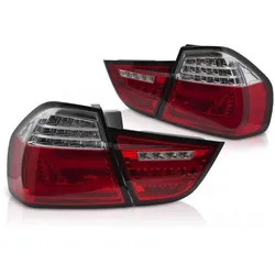 Voll-LED-Lightbar-Rückleuchten passend für BMW E90 LCI (2008–2012), Rot/Chrom