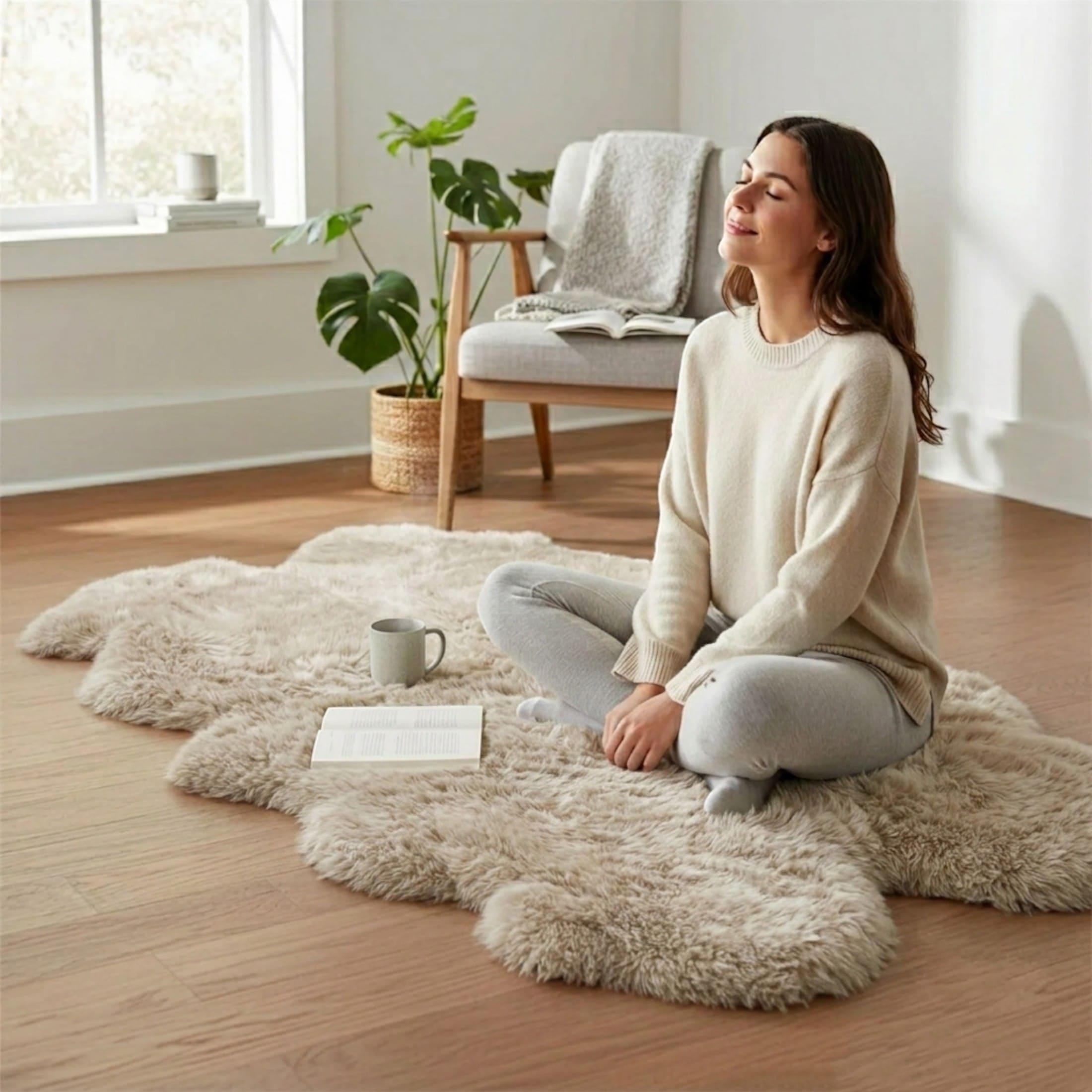 Infinity Leather Echter Schaffellteppich Quad, natürlich flauschig und seidig - Beige
