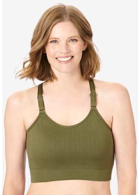 Plus Size Women's Smooth Seamless Comfort Wireless Longline Bra by Curvy Couture in Olive Night (Size L)
