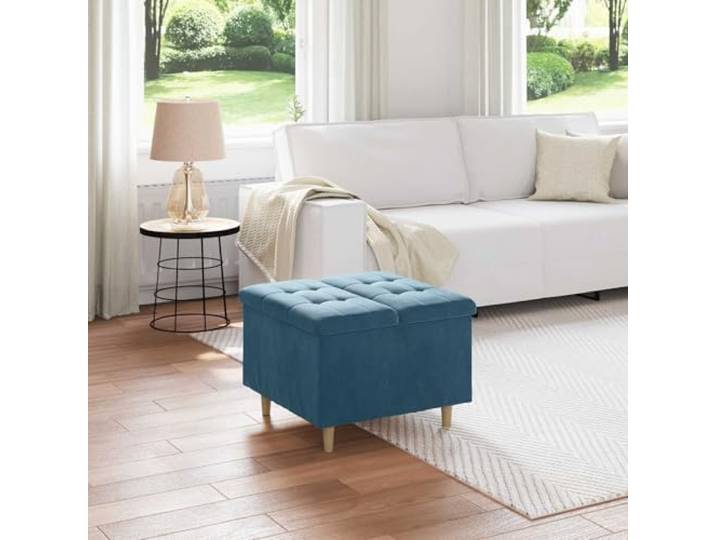 VIHHQGC Ottoman mit Stauraum Blau 60 x 60 x 45 cm Samt Polsterhocker Steppdesign, stabile Holzwerkstoffbeine, Innenbereich, pflegeleichte Oberfläche, vielseitig nutzbar