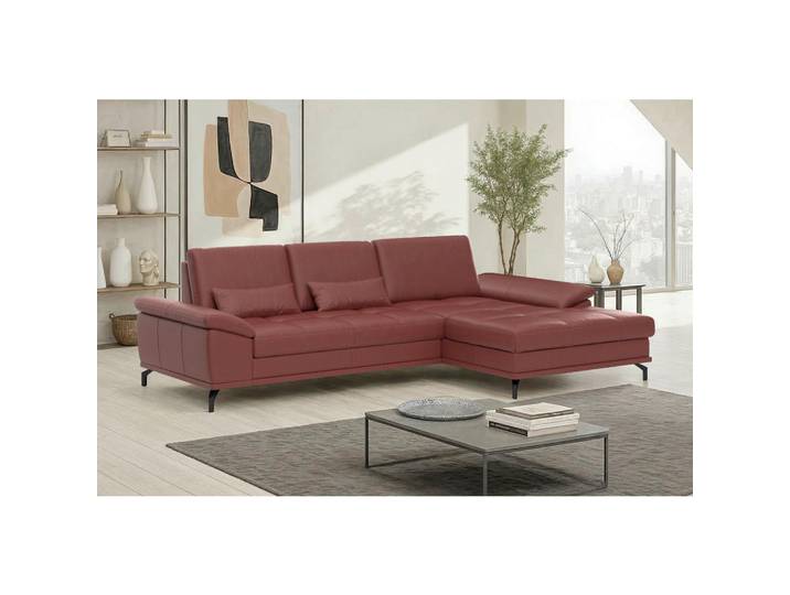 Sit & More Ecksofa, Rotbraun, Metall, Echtleder,Kombination Echtleder/Stoff,Kombination Echtleder/Stoff, Nappaleder,Nappaleder,Nappaleder, Füllung: Polyester, Ottomane rechts, L-Form, 301x176 cm, Schlafen auf Sitzhöhe, Armteil links, Armteil rechts, Wohnzimmer, Sofas & Couches, Wohnlandschaften, Ecksofas