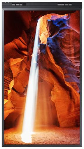 Samsung OM55N-DS Écran Full HD double face, parfait pour l'affichage vitrine intérieur et extérieur.