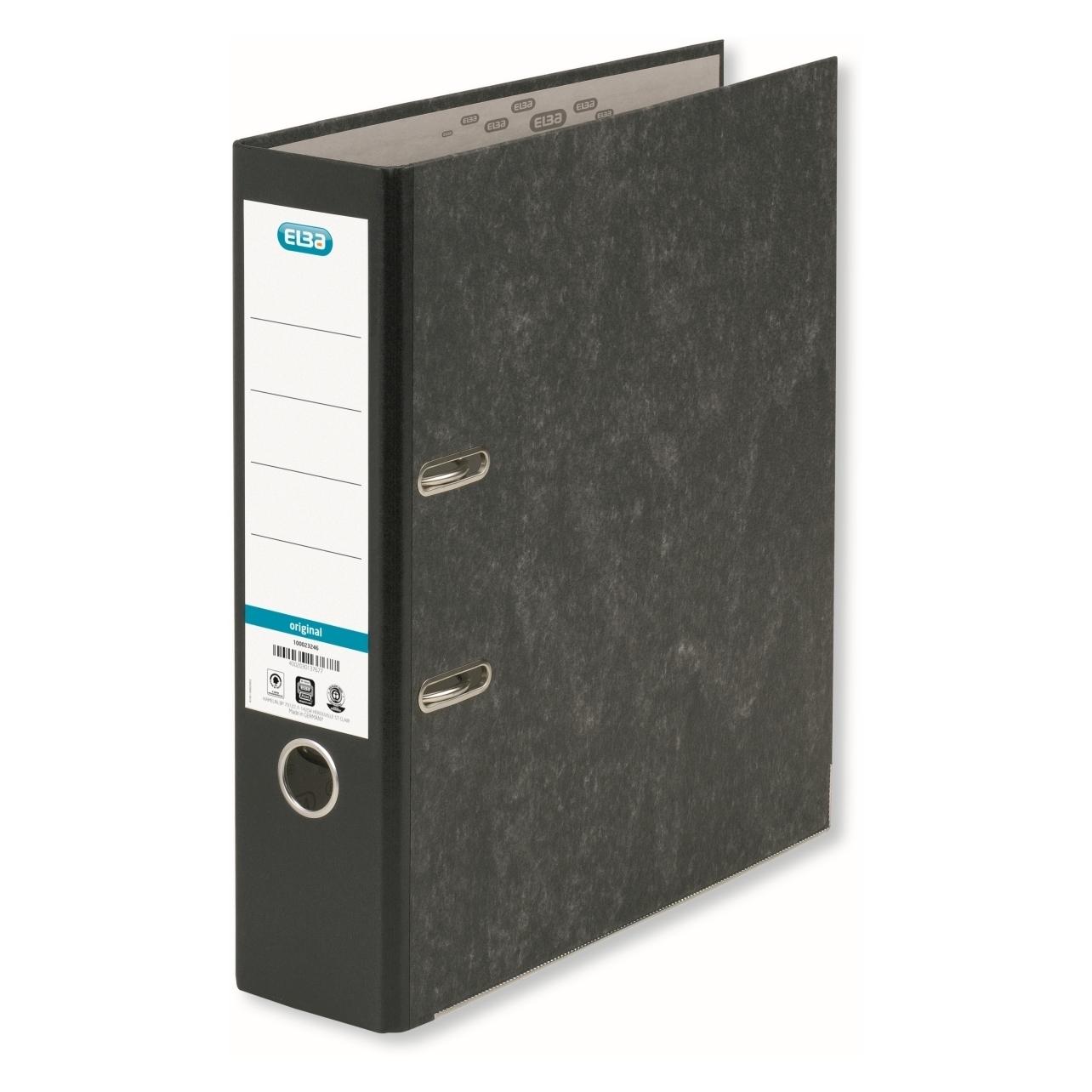 Elba Ordner smart Wolkenmarmor, Rückenbr.: 80 mm, schwarz DIN A4, Einband aus Wolkenmarmor-Papier, gekleb (A4, 80 mm, 1 Stk.) (10428 SW)
