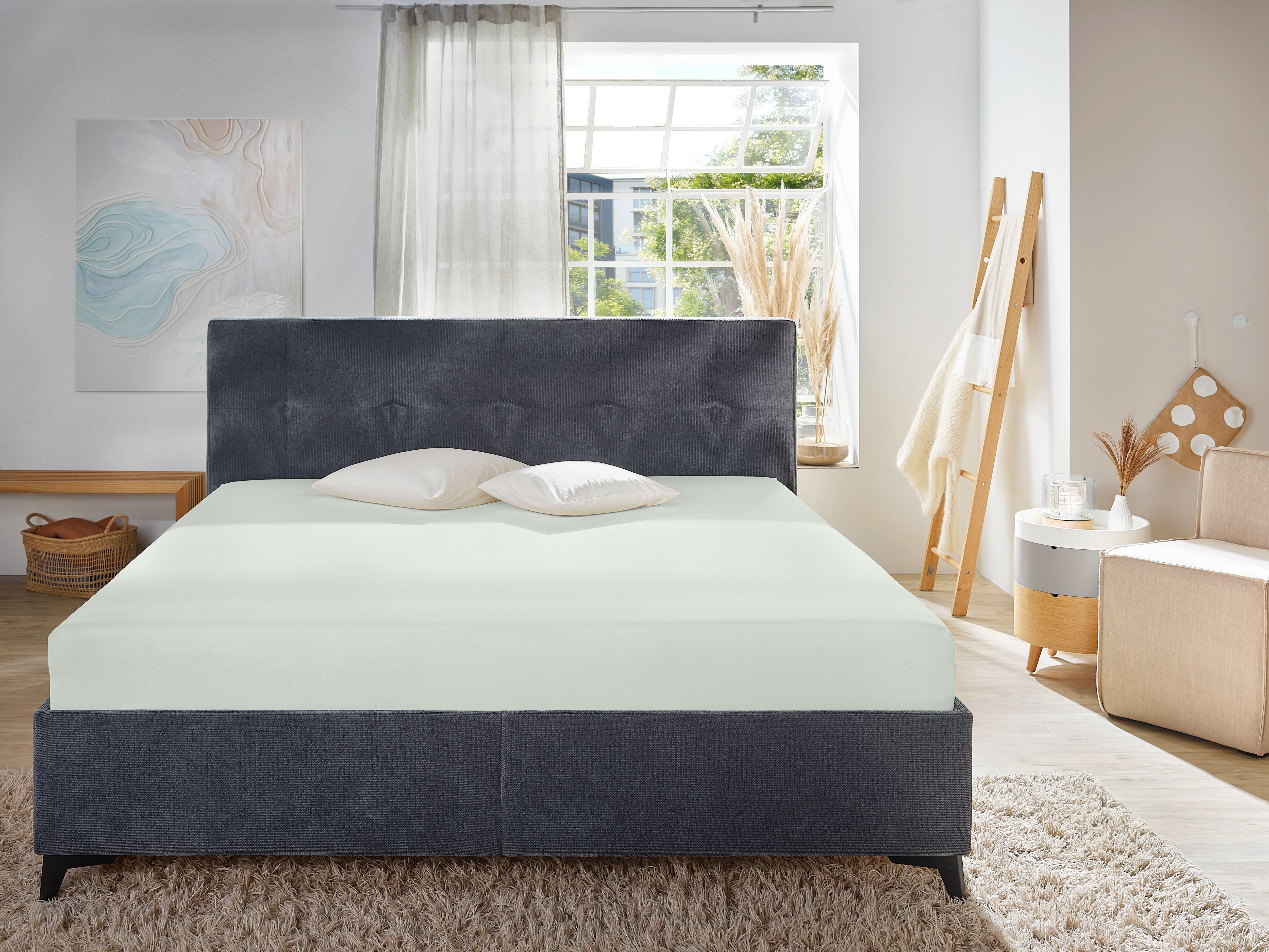 Spannbettlaken PRIMERA "Mako-Feinjersey Spannbetttuch", grau (hellgrau), B:90cm L:200cm, Mako-Jersey, Obermaterial: 100% Baumwolle, Bettlaken, Spannbettlaken, Geeignet für Standardmatratzen bis 22 cm, 100% Baumwolle hellgrau B/L: 90cm x 200cm, 1 Stk., Mak