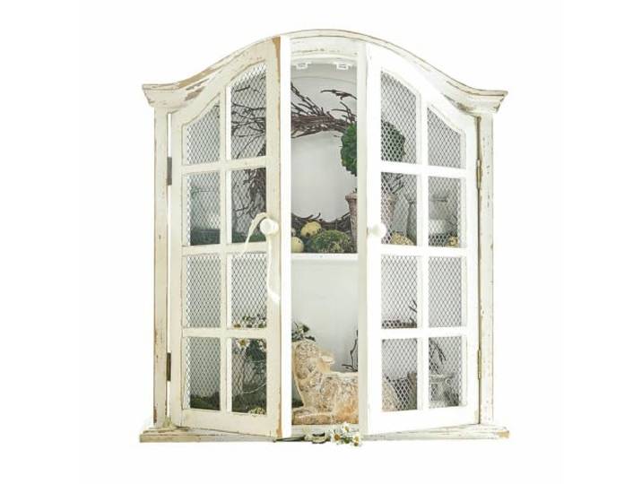 LOBERON Wandschrank Monthelie , antikweiß Wandschrank, Elegante Sprossenfenster, Charmantes Antik-Finish, Türen mit Eisengitter-Einsatz
