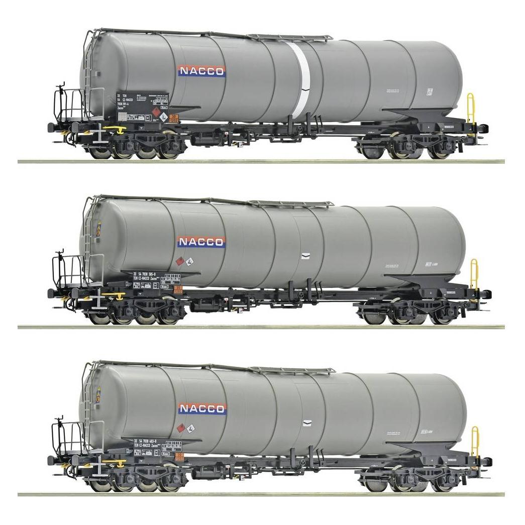 Roco 6600197 Güterwagen DC Wagenset mit drei 4-achsigen Kesselwagen, Gattung Zac (Spur H0) (6600197)